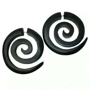 Organic wooden spiral hoop earrings fake gauges by umbrellalaboratory